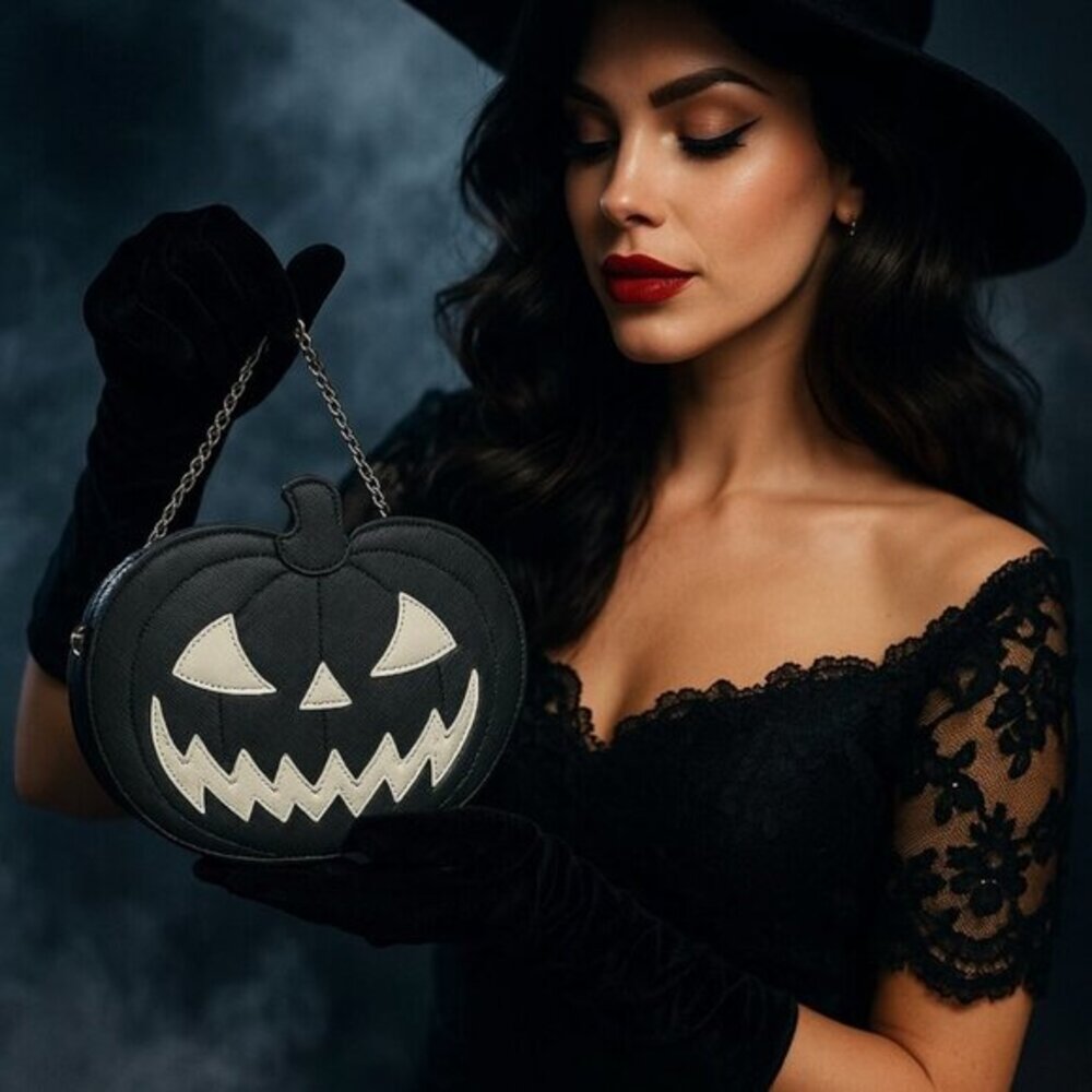 Mad Engine Glow-in-the-Dark Black Pumpkin Crossbody Purse • Halloween • NWT